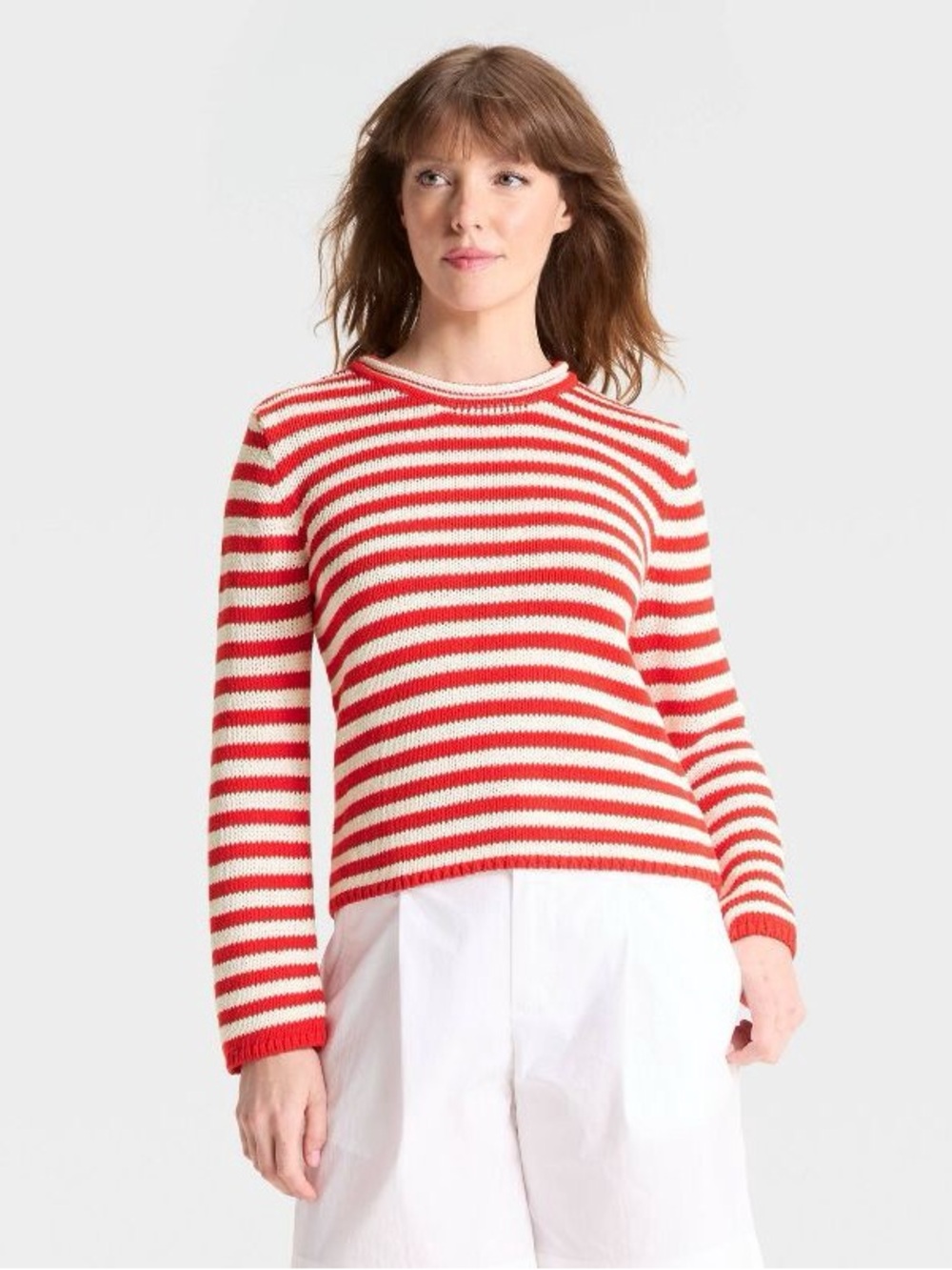 Women's 100% Cotton Rollneck Pullover Sweater - A New Day™ Red/White Striped